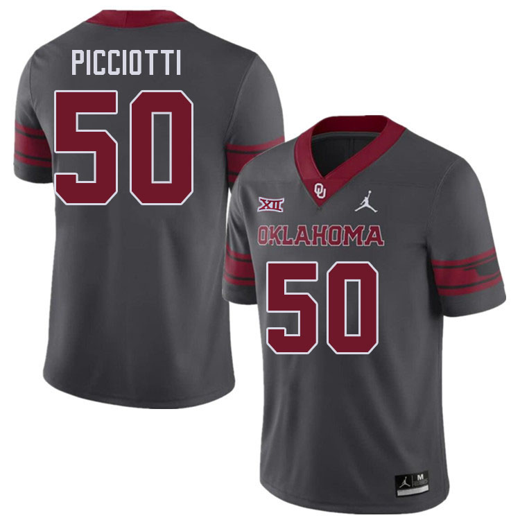 Men #50 Phil Picciotti Oklahoma Sooners College Football Jerseys Stitched-Charcoal